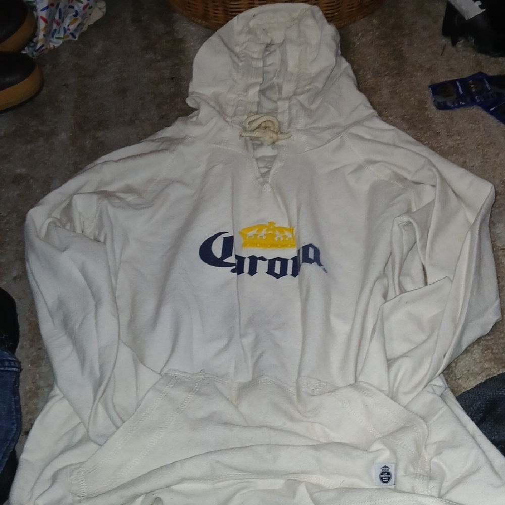 Corona Off-White Hoodie with Blue and Gold Logo